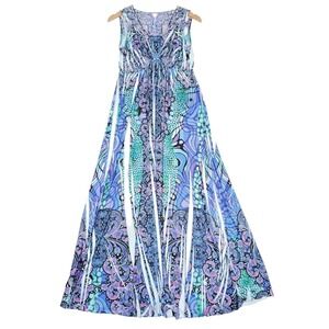 Style And Co Maxi Dress Sleeveless Psychedelic Print XS Boho Crochet Core Y2K